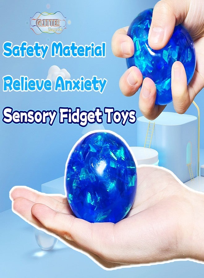 Kawaite Blue Squishy Glitter Stress Balls for Kids and Adults - Stretch Stress Relief Squishy Ball, Pull and Squeeze - Squish Dough Ball Fidget Toys for Easter Basket Stuffers and Party Favors - Image 3